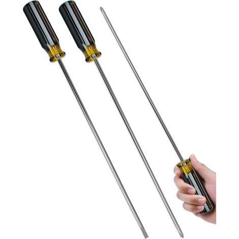Lot de 2 tournevis, tournevis plat magnétique + tournevis cruciforme magnétique, long jeu de tournevis cruciformes 39 x 2,5 cm pour réparation (1/5)