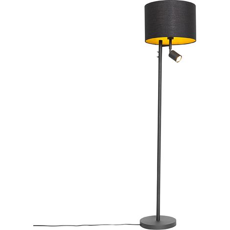 Stehlampe schwarz mit goldenem Interieur und Leselampe - Jelena
