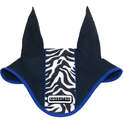 full, Blu: Cuffietta antimosche per cavalli con fascia zebrata in tessuto tecnico