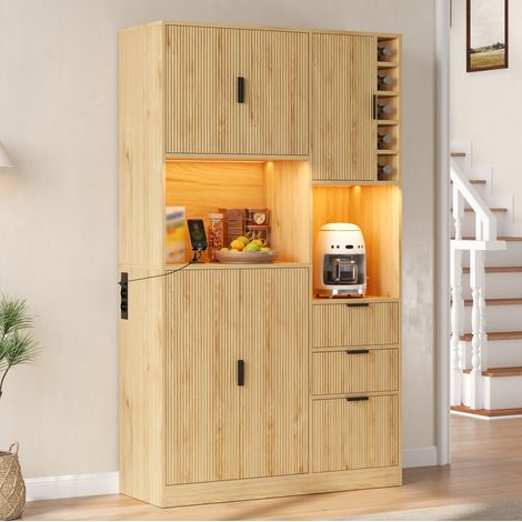 Credenza da cucina 105x40x180 cm in truciolare naturale con LED e contenitore – MEUBLIV (1/5)