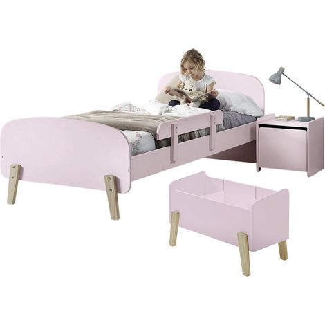 BODHI PINK - Lit 90x200cm avec Barrière + Chevet + Coffre (1/5)