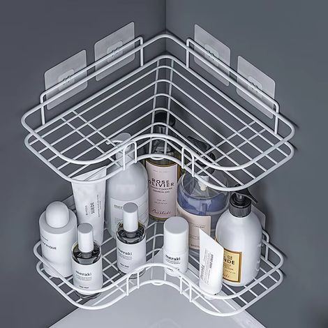 Étagère d'angle murale sans perçage pour salle de bain et cuisine (blanc, lot de 2) (1/5)