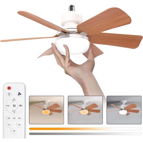 6 Blades Ceiling Fan With Light Base Included 40W 52CM Wood Grain Blades Milk White Shade Dimmable LED Remote Control Box Set With Magnetic Element For Bedroom Living Room (1/4)