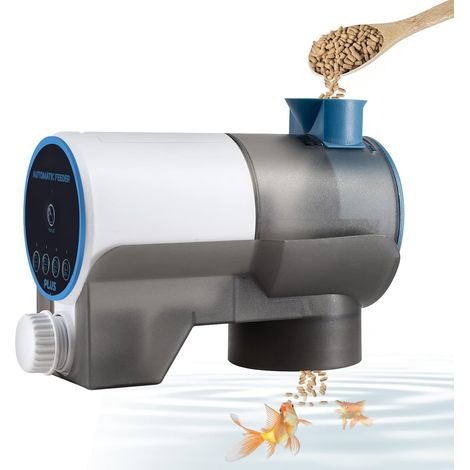 Distributeur automatique de nourriture pour poissons, programmation facile à comprendre, support de fixation inclus pour une installation sur un support ouvert. (1/5)