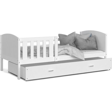 Lit enfant Tedy 90X190 cm - 1 Matelas , 1 Sommier et Tiroir inclus Blanc