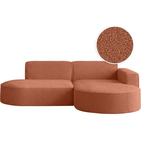 Canapé d'angle droit 4 places MARLA en tissu bouclette - Terracotta