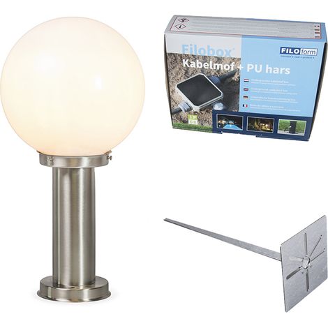 QAZQA + Palo da giardino sfera - Retrò - Plastico,Acciaio inossidabile - Bianco/Acciaio - Tondo Max. 1 x Watt