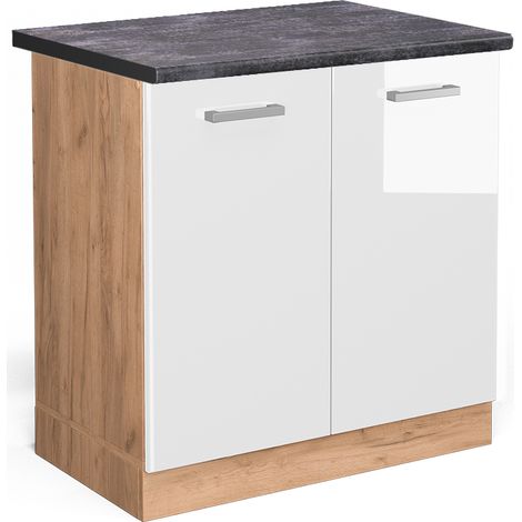 Mobile lavello cucina R-Line, Bianco lucido, 80 cm , PL Antracite, Vicco