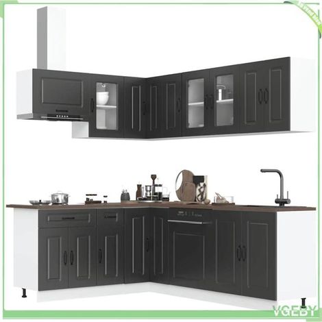 Ensemble d'armoires de cuisine 11 pièces - Kalmar - Noir - Bois d'ingénierie - Pieds réglables (1/5)