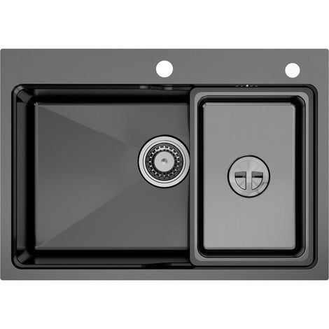 CECIPA MAX Fregadero de cocina de acero inoxidable, de una cubeta de 68 x 48 cm, con 0,5 cubeta y dosificador de jabón, antracita