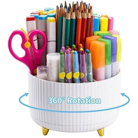 Stiftehalter – 360° drehbar – 5 Fächer – Kosmetik-Organizer für den Schreibtisch – Weiß (1/5)