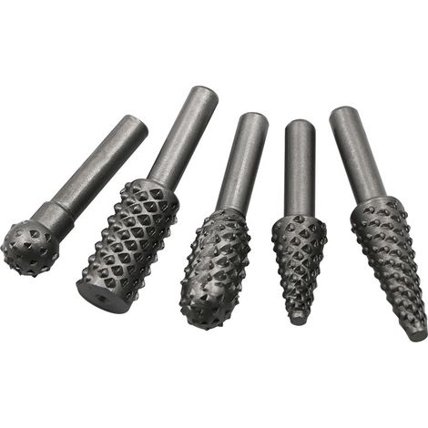 BEBUSINGOTO Juego de 5 fresas para madera surtidas - para bruñir, pulir, grabar, amolar, limar y desbarbar carpintería - herramienta rotativa para portabrocas y destornillador - fabricadas en acero (1/5)