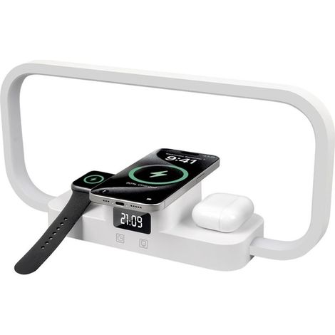 Lampe de chevet 3 en 1 ACKERMAN : lampe à poser avec charge sans fil, port USB et gradation tactile (1/4)