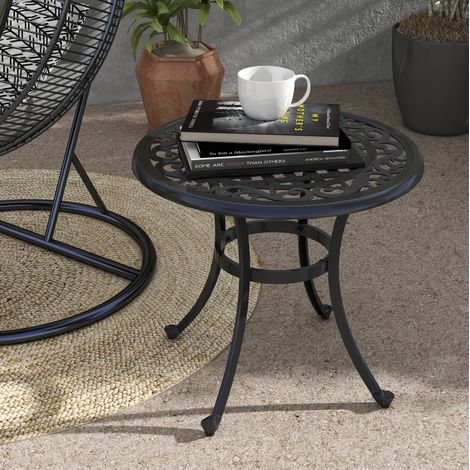 Table de jardin ronde 60x60x53 cm en métal noir, gain de place pour balcon FloraGrace (1/5)