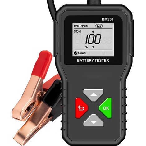BM550 6V 12V 24V Autobatterietester, 100-2000 CCA 2-200Ah Lichtmaschinentester, Ladezustandserkennungssystem, digitaler Batterieanalysator für PKW, LKW, Motorrad, ATV, SUV, Boot, Yacht