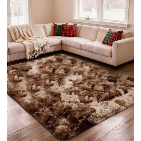 Tapis Salon Shaggy Descente de lit Chambre Grande Taille Tapis Moelleux Carpette pour Chambre Tapis Décoratif de Style Moderne pour Salon Chambre Canapé Natte(Marron,80 x 150 cm)
