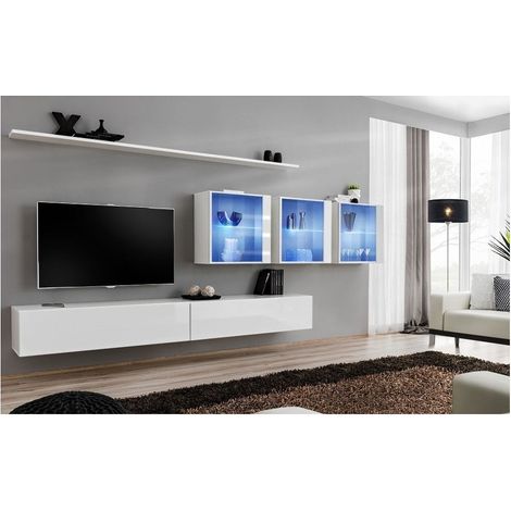 Ensemble meuble TV mural  - Switch XVII - 340 cm x 150 cm  x 40 cm - Blanc - Livraison gratuite