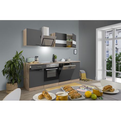 Cuisine Kitchenette bloc cuisine intégrée Chêne Gris Merle 220 cm Respekta