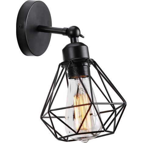 Indoor Wall Light 180 Degree Rotation E27 Wall Lamp Metal Cage for Bedroom Living Room Black 1 Pack