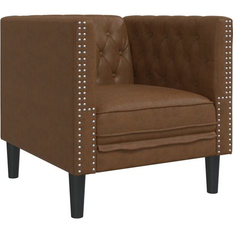 Fauteuil de Salon,Chaise,Fauteuil Chesterfield marron similicuir daim CFW402359 (1/5)