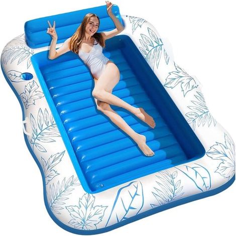 Tumbona hinchable - Tumbona flotante - Relájate en el agua - Con portavasos - Tamaño pequeño - Azul
