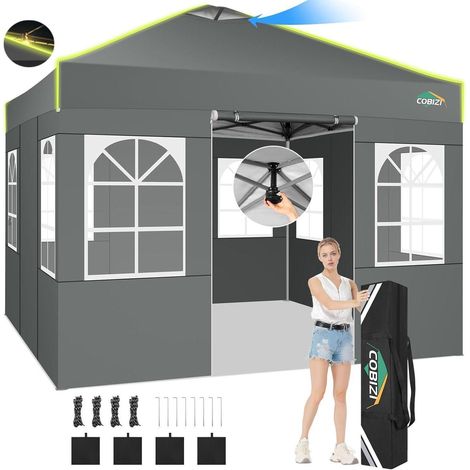 Tonnelle pliante 3x3m imperméable, résistante à l'hiver, protection UV, 3 hauteurs, 4 parois latéraux (1/5)