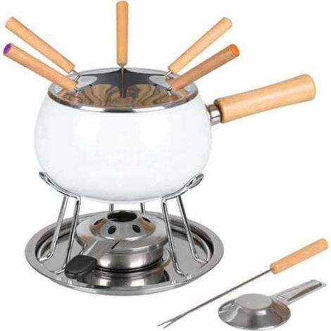 Conjunto de 12 piezas de fondue esmaltada blanca Eva