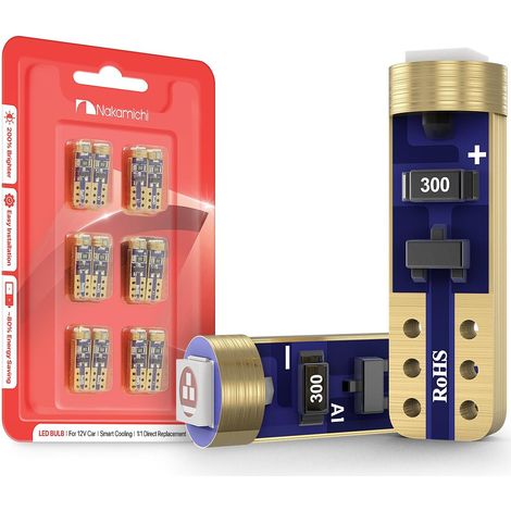Ampoules LED T5 W2W 37 74 2721 pour Douille PC74 PC37, Ultra-Lumineuses, 12V Puce SMD 2016 pour Indicateurs de Tableau de Bord Panneau d‘Instruments Intérieur Auto (Bleu Fluo, Lot de 12) (1/5)
