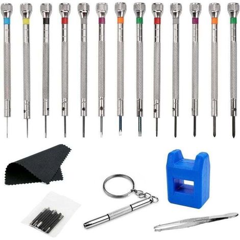 13 Pièces kit tournevis de précision 0,6-2,0 mm, Tournevis Montre pour Réparation, tournevis horlogerie avec Démagnétiseur, Outils de Réparation D'horloger (13) (1/4)