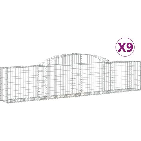 Set 9 cestini per gabbioni recinzione a gabbia muro di contenimento ad arco 300 x 30 x 60/80 cm ferro zincato Argento 020041279