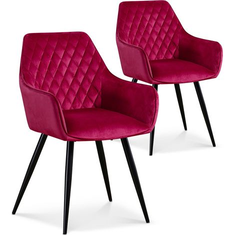 Lot de 2 chaises Victoria en velours rouge pieds noir (1/2)