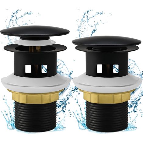 Bonde Lavabo Pop Up Noire Lot de 2 Bonde avec Trop Plein pour Vasque, Facile à Installer (1/5)