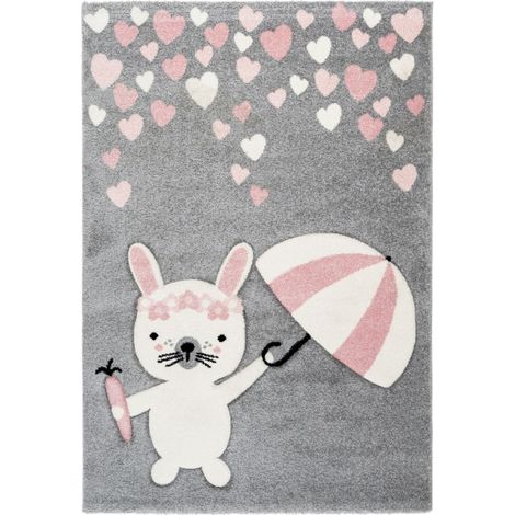 Tapis de Chambre Enfant Lapin "Clermont" Rose 80 x 150 cm (1/4)
