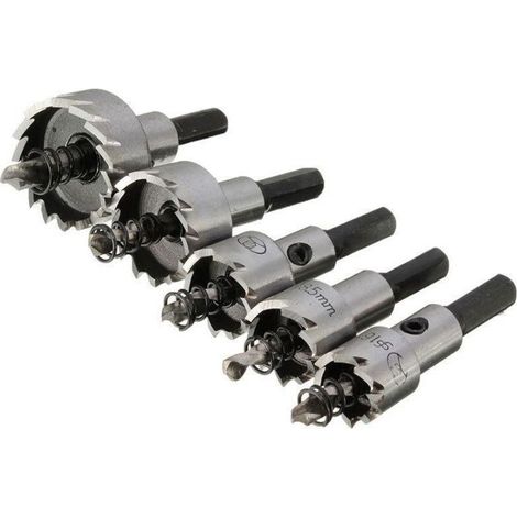 Set of 5 High-Speed Steel Pointed Hole Saw Bits for Stainless Steel and Metal Alloy Hole Saws 16/18.5/20/25/30 mm (Silver 5 Pcs) (1/4)