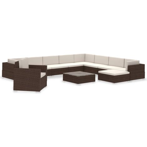 Set muebles de jardín y cojines 12 pzas ratán sintético marrón vidaXL