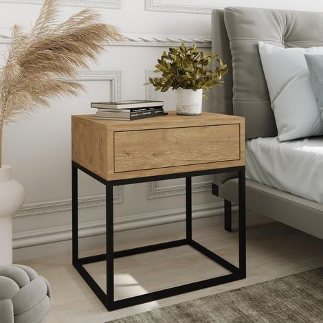 AX LIVING Nachttisch Kommode Aleio 45 cm Eiche Wotan schwarzes Gestell
