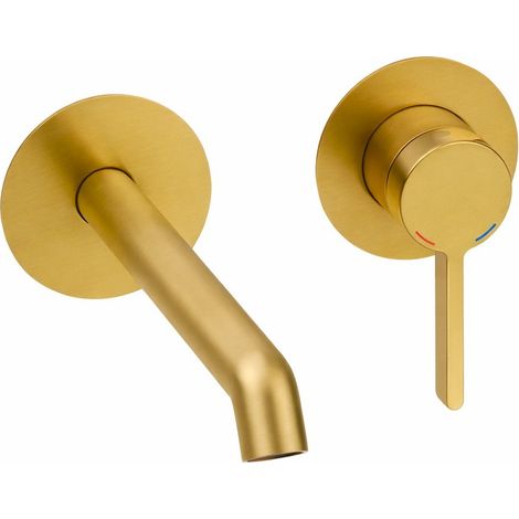 Wandmontierter Einhebel-Waschtischmischer in gebürstetem Gold mit integriertem Korpus Pollini Lumea LT70025102W Gebürstetes Gold (1/3)