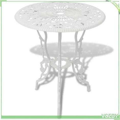 Ensemble de bistro 3 pcs - FAFEICY - Motif floral - Aluminium coulé - Blanc - Table ronde 59x59x62 cm (1/5)