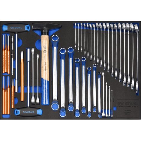 SW-Stahl Z3011-15 Werkstattwagensortiment, Schraubenschlüssel und allgem. Handwerkzeug, 44-teilig I Werkzeugwagen Einlagen I Profi Werkstatteinrichtung I Werkzeugeinlage bestückt Kfz I