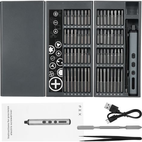 Tournevis électrique au lithium avec lumières LED,petit ensemble de tournevis électriques sans fil portables, ensemble de tournevis de précision 68 en 1,mini ensemble de tournevis électriques avec 64 (1/5)