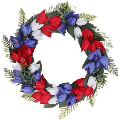 Couronne de tulipe du jour de l'indépendance, 8 pouces, 40cm de diamètre, suspendue, thème patriotique, couronne du 4 juillet pour porte d'entrée (1/5)