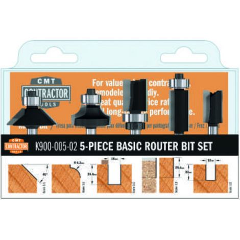 CMT – K90000502 – Coffret fraises profiled et droits 5PZ – Pour bois dur – Coupe précise et évacuation des copeaux – HW Z2 S=8 D=12/16/12.7/25/35 DR (1/2)