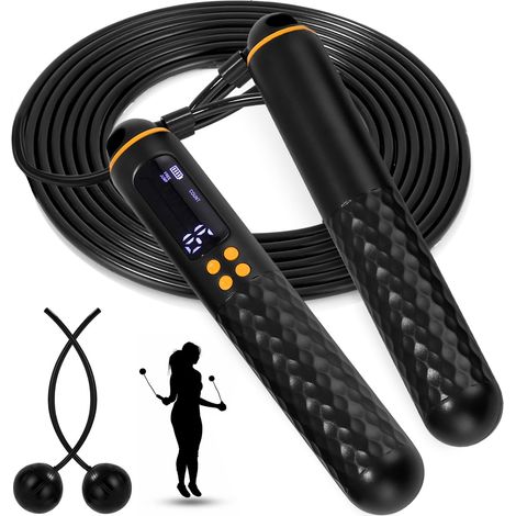 Fitness Sport Skipping Rope for Adults, Wireless Skipping Rope with Calorie Counter and Timer LCD Screen Show, Non-Slip Handles Adjustable Jump Rope for Fitness, Fat Loss, Gym (1/5)