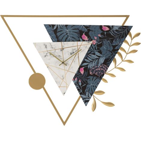 Orologio da parete Triangle boho con stampe botaniche e marmo