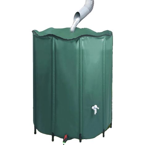Depósito de agua de lluvia, capacidad de 1000 L, diseño plegable, color verde militar. (1/2)