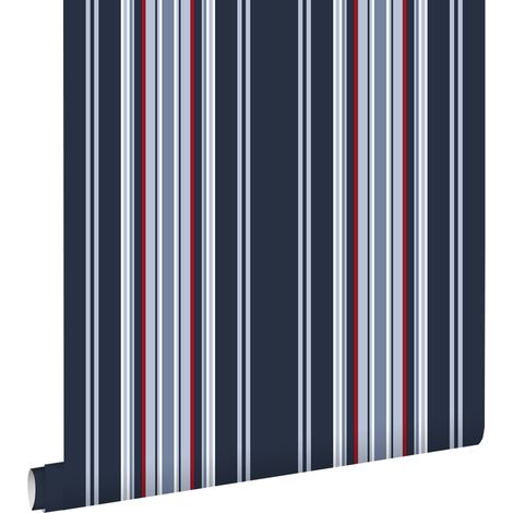 papier peint à rayures bleu marine et rouge  - ESTAhome (1/5)