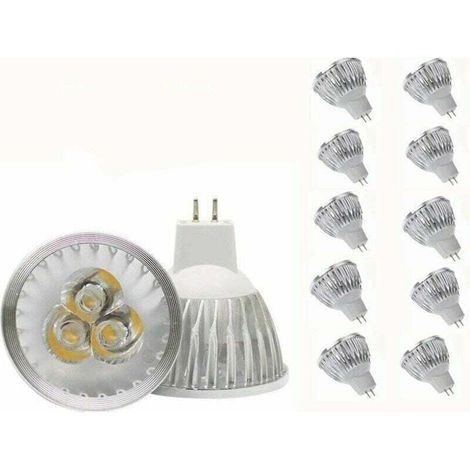 Ampoule LED MR16 Ampoule LED MR16 3W blanc chaud GU5.3 Ampoule LED MR16 12V 3W Ampoule spot LED, adaptée à l'éclairage paysager sur rail encastré, équivalent halogène 20W, 10 packs Ikodm