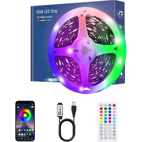 LED Strip 6 m, Bluetooth RGB LED Strip, Colour Changing Strip with Remote Control/App Control, Sync Music for Decoration, Wedding, Bedroom, Party (1/5)