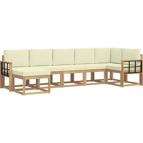Outdoor-Sofagarnitur mit Kissen 7 pcs Weiß und Creme Polyester vidaXL
