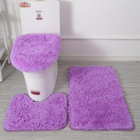 Lifup Badteppich Set 3 Teiliges, rutschfeste Shaggy Badematte, Flauschig Contour Badteppich, Langflor Toilettensitzbezug Violett (1/2)